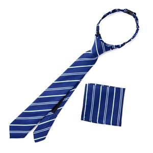 NEW Wonder Nation Boys Zipper Neck Tie With Pocket Square Set Navy White Striped